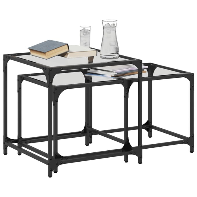 vidaXL - 2-delige - Tafeltjesset - met - transparant - glazen - blad - staal