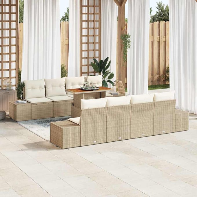 vidaXL - Tuinbank - Set - 9 - st - Beige - poly - rattan