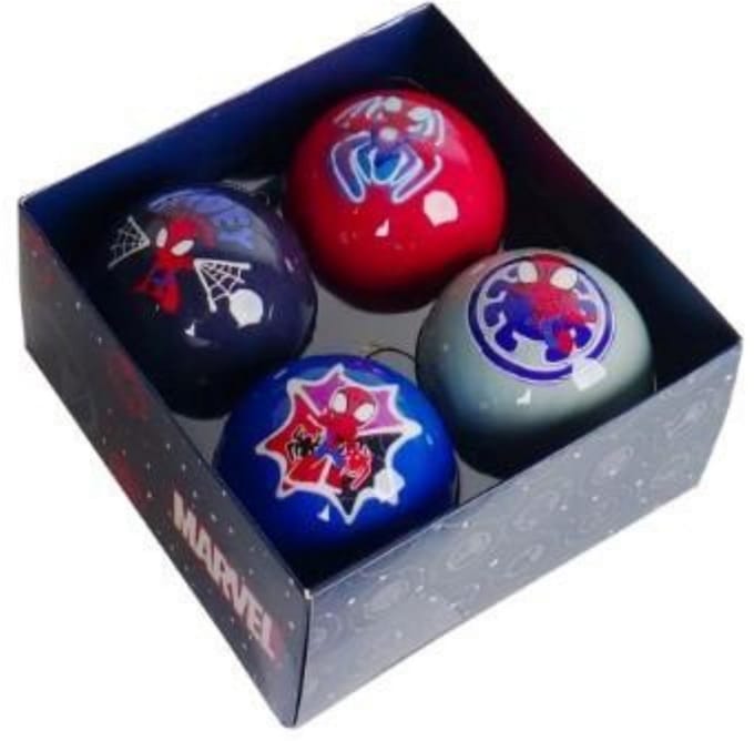 Kurt Adler – Set van 4 Spiderman Kerstballen – Onbreekbaar kunststof – Ø 8 cm