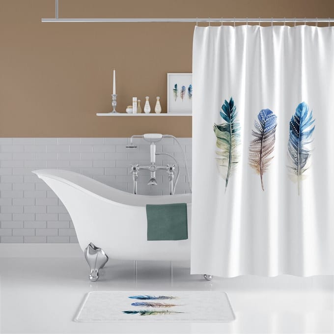 Casabueno Plume - Douchegordijn 180x200 cm - Digitale Print - Polyester - Waterdicht - Anti Schimmel - Wasbaar - Wit