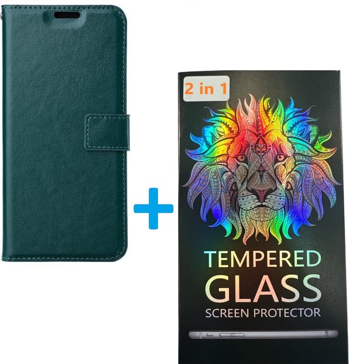 Portemonnee Book Case Hoesje + 2x Screenprotector Glas Geschikt voor: Xiaomi Mi Note 10 Lite - Groen