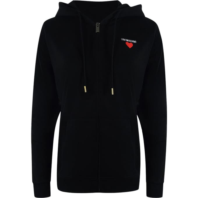 Love Moschino Small Bold Heart Logo Black Zip Hoodie
