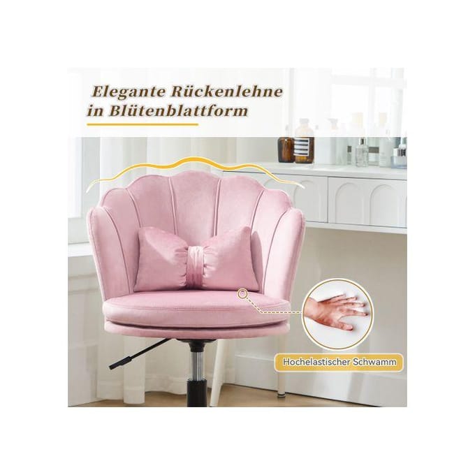 Chaise de bureau - MUVOE - Pétale - Velours rose - Dossier en pétale - Coussin lombaire papillon