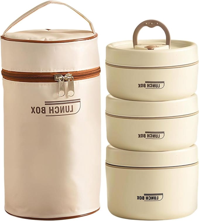 Thermo Voedselcontainer - Isolerende Lunchbox - Maaltijden Warm Houden - Lekvrij Ontwerp - 3-Delig - Zilver