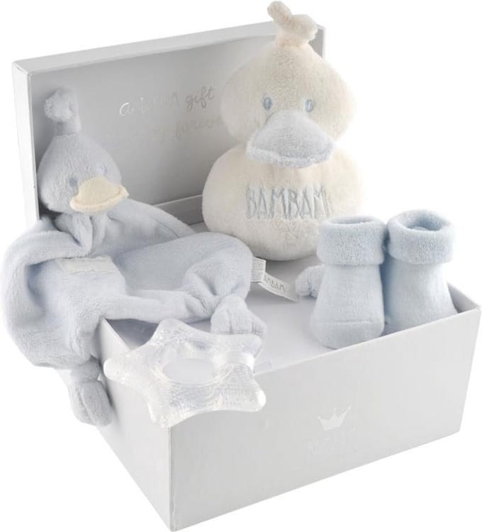 BAMBAM Cadeaudoos Eend, bijtring, sokjes - Blauw - Baby cadeau