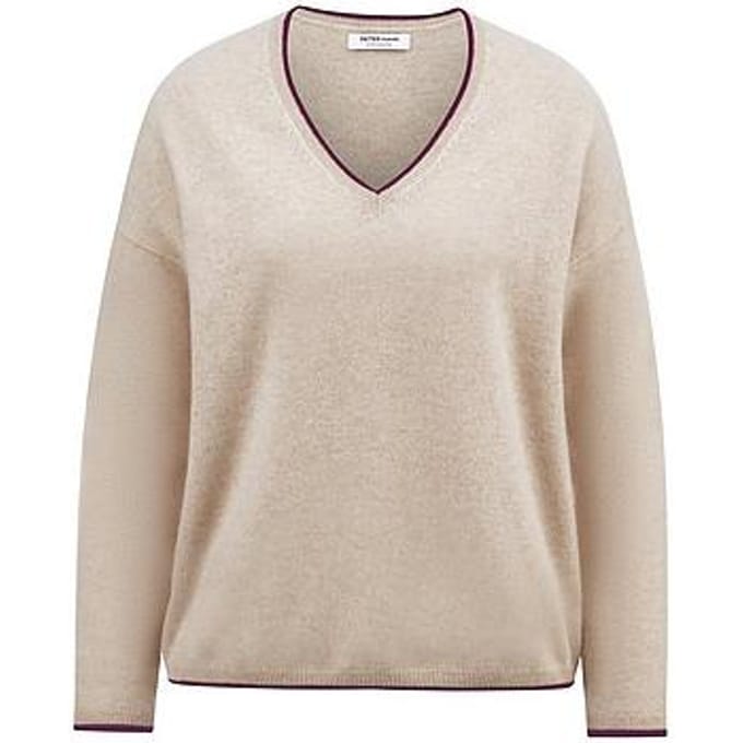 Trui V-hals 100% kasjmier Van Peter Hahn beige