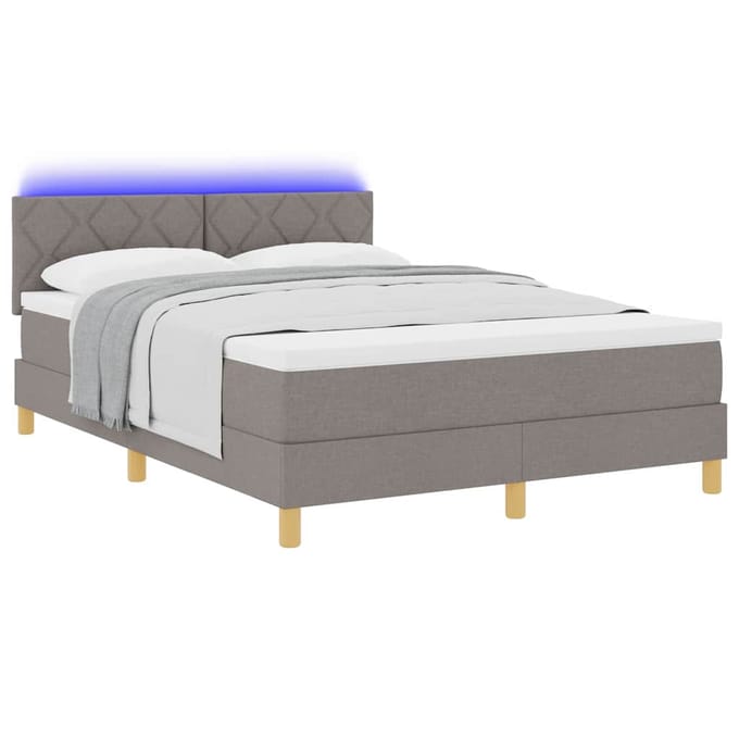 vidaXL - LED - Box - Spring - Bed - met - hoofdeinde - Taupe - 140 - x - 200 - cm - Stof