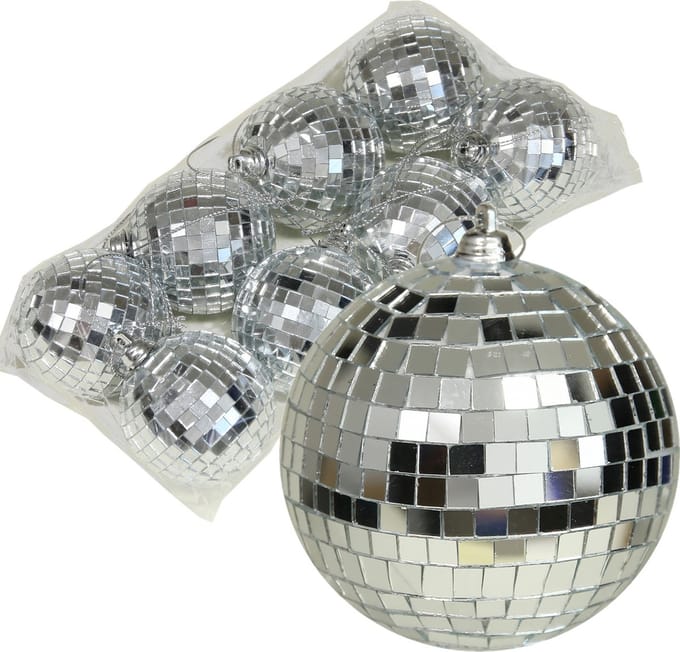Othmar Decorations discobal kerstballen - 8x - zilver - 6cm - kunststof - spiegelbol