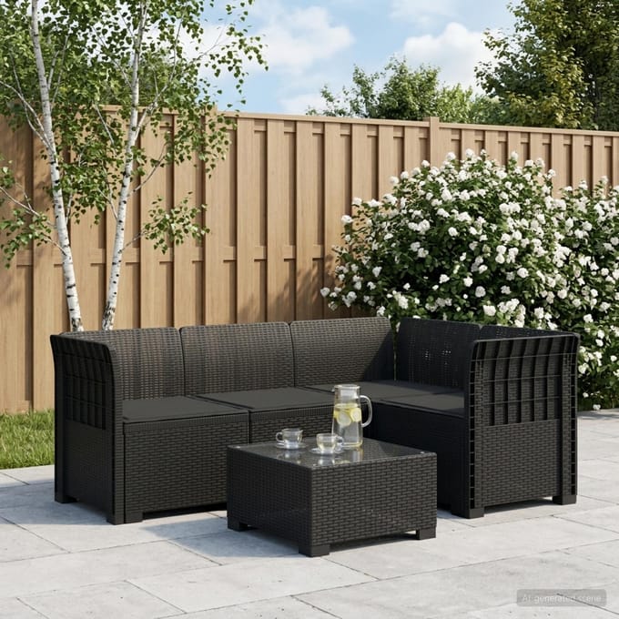 vidaXL - 4-Persoons - Tuin - Sofa - met - Kussens - Rattan - Look - PP - Antraciet