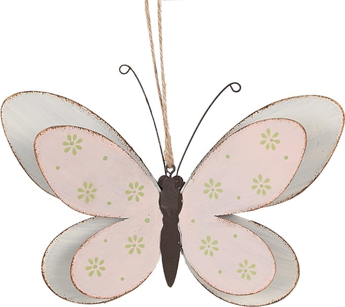 Clayre & Eef Decoratie Hanger Vlinder 16 cm Roze Metaal