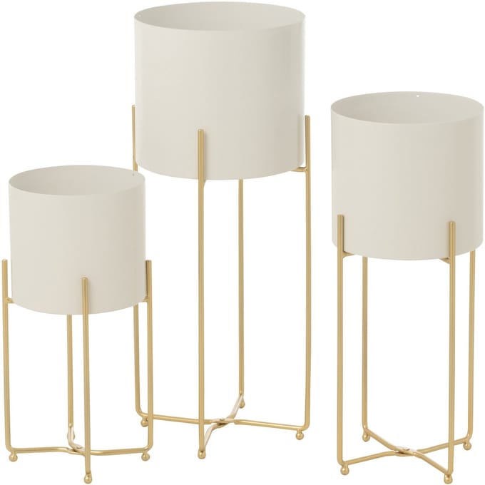 J-Line bloempot Rond - ijzer - goud/wit - set van 3