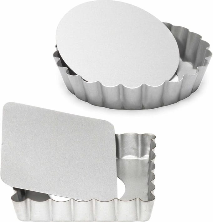 Set van 2x mini taart/quiche bakvormen vierkant en rond zilver 10 cm
