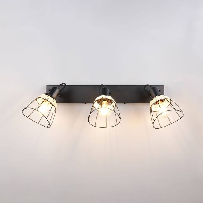 Reality Leuchten Plafondlamp Jerome, lengte 62 cm, 3-lamps, matzwart metaal