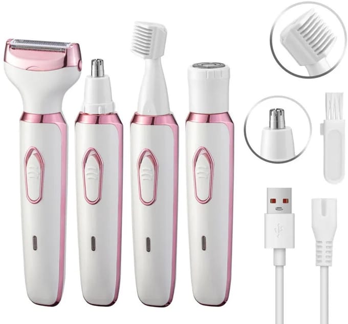 Elektrisch Ontharingsapparaat voor Dames – Lichaam en gezicht 4-in-1 – USB-opladen