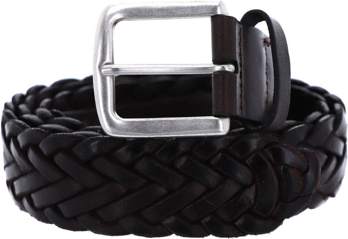 Marc O'Polo Leren Riem 35mm Braided Leather Belt W105 Dark Brown Bruine