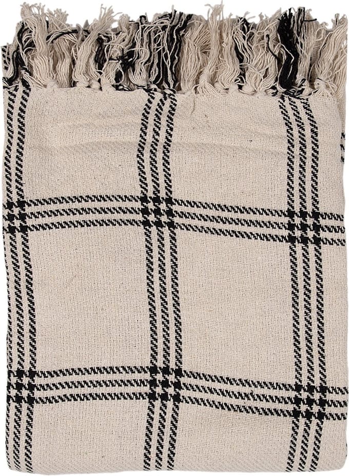 Clayre & Eef Plaid 125x150 cm Beige Zwart Katoen Ruiten