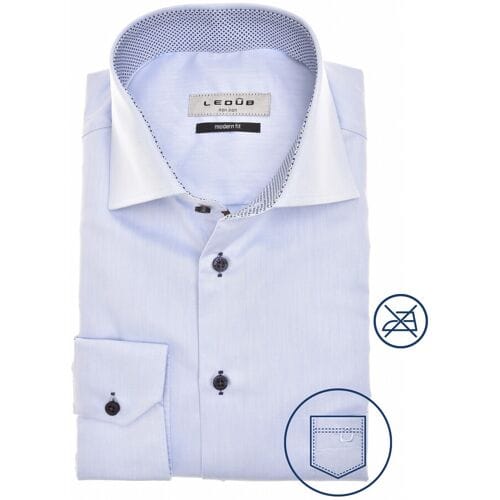 Ledûb Overhemd Dot Collar Contrast Licht Blauw / male