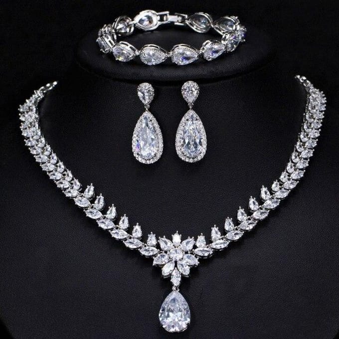 100% 925 Sterling Zilver Smaragd Topaas Citrien Amethist Edelsteen Ketting/Oorbellen/Armbanden Sieraden Sets 45 cm wit