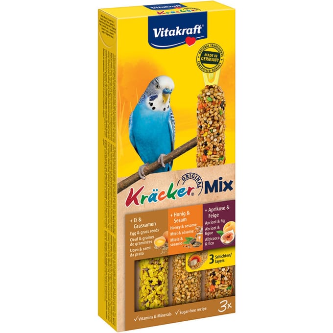 Vitakraft Kräcker Trio Mix parkiet - honing, fruit en ei - 3 stuks - 80 gram