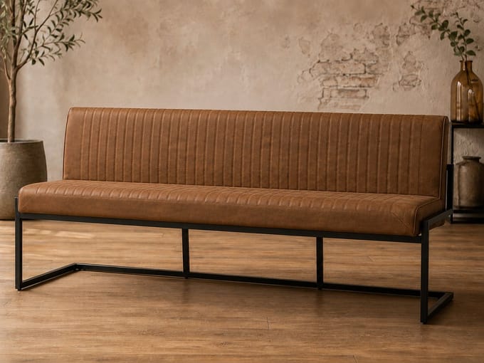 Eetkamerbank Belgie - 185 cm - Micro Leder - Cognac