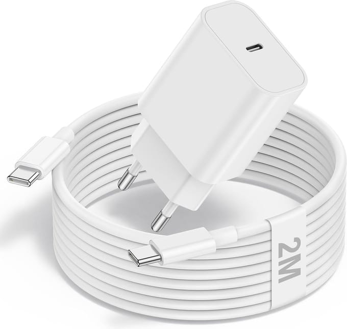 USB C Adapter - snellader - 20W - Met type USB C naar Type USB C Kabel - 2M - Wit