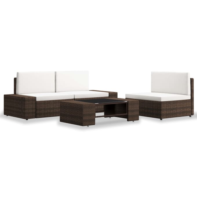 vidaXL - 4-delige - Loungeset - poly - rattan - bruin