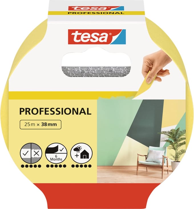 Afplaktape tesa® Professional 25mx38mm geel | 8 stuks