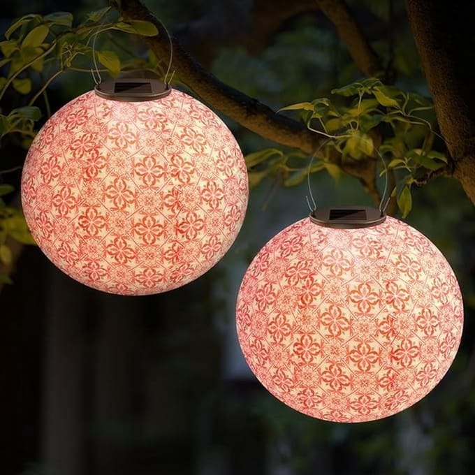 Retro lantaarn op zonne-energie 25 cm - 2 stuks - Weerbestendig