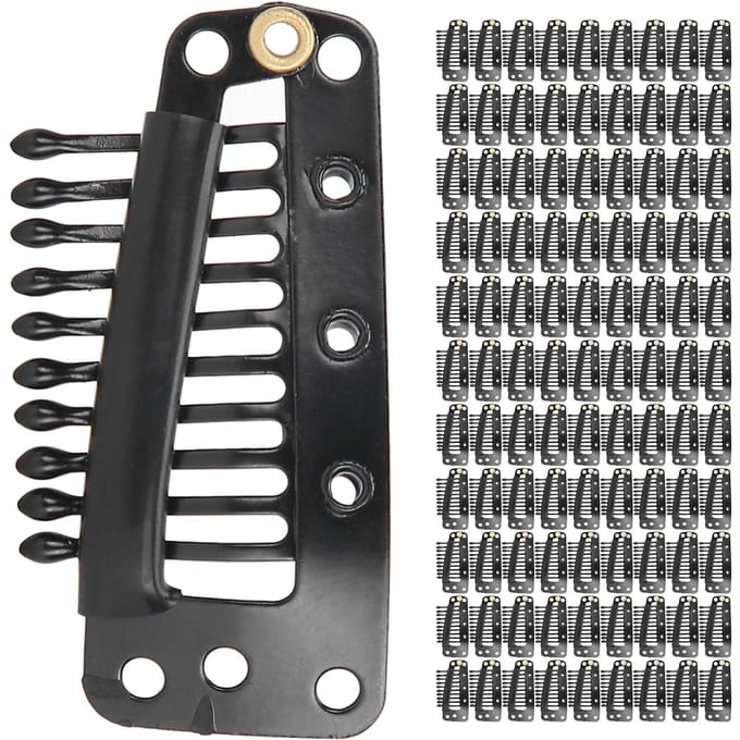 100 stuks 10 Tanden Pruikklem RVS DIY Haarpiece Drukknoopklem voor HaarextensieZwart gray