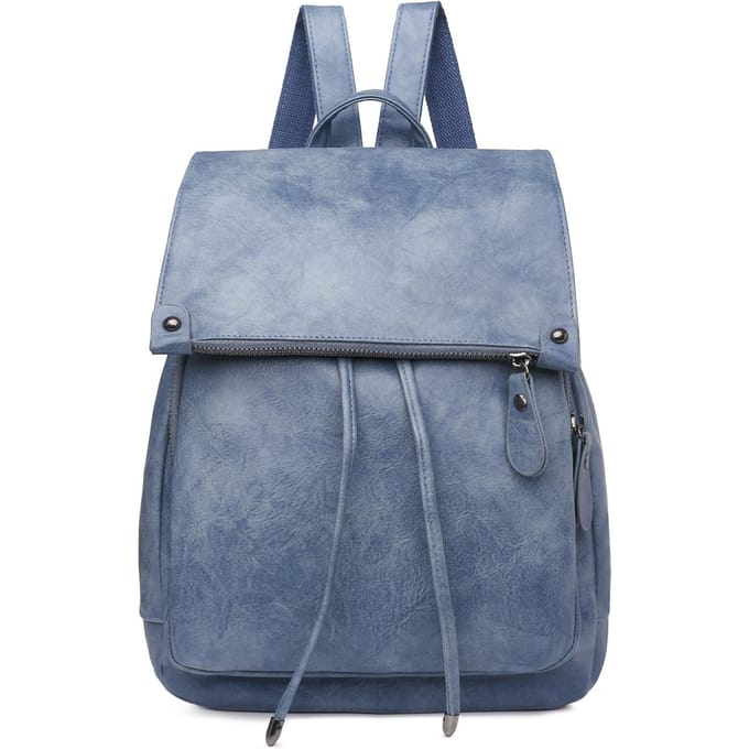 Damesrugzak PU-leer Effen kleur Grote capaciteit Casual Mode Dagrugzakken Reizen Werkschouder blauw