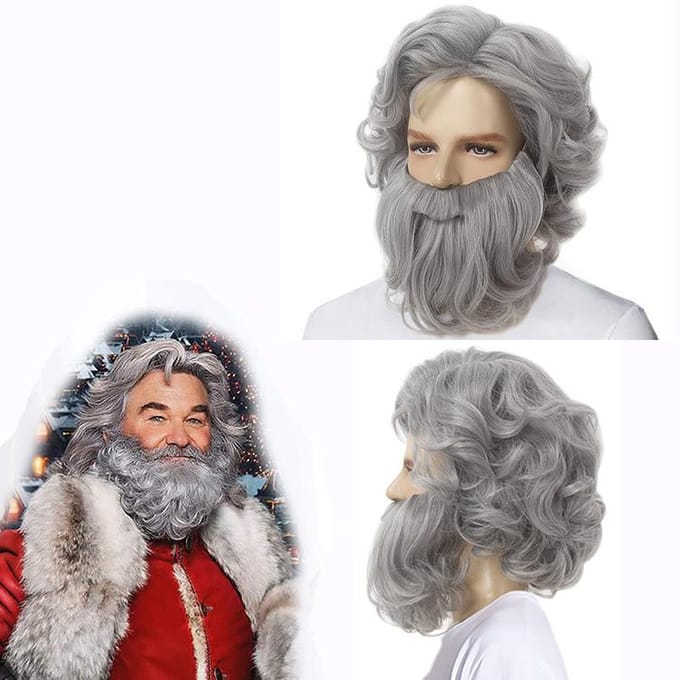 Set perruque et barbe pour personnes âgées, perruque longue bouclée grise Adult size gris