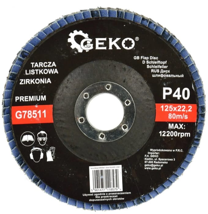 GEKO Zirconia schuurdisc - snelle snede - lange levensduur - 125 mm - korrel 40 - 10 stuks
