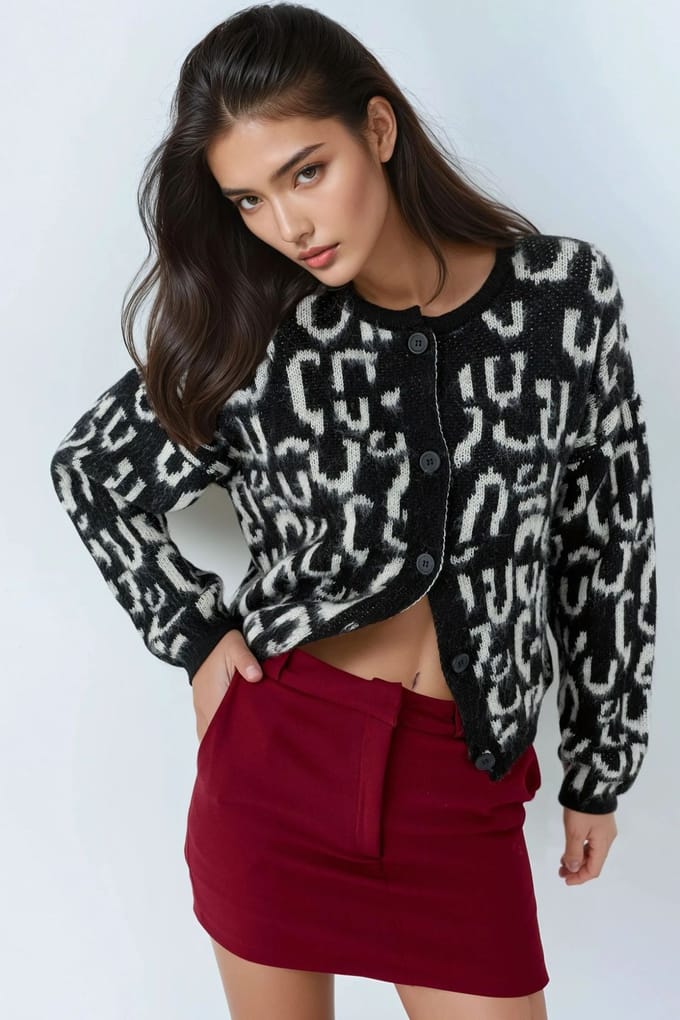 Jacquard Langarm Geknoopte Cardigan