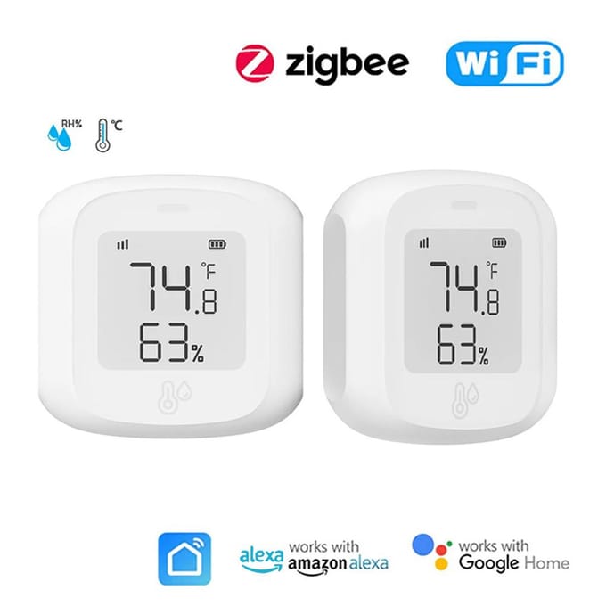 Zigbee temperatuur-vochtigheidsmonitor Slimme temperatuur- en vochtigheidssensor met LCD-scherm voor binnen WiFi wit