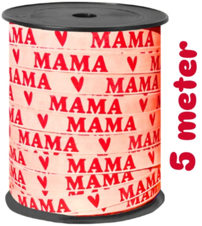 5m Sierlint roze met rood tekst MAMA - niet op spoel geleverd