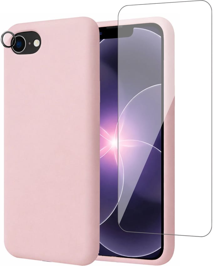 Hoesje geschikt voor iPhone 17e - Screenprotector Glas & Camera Protector - Mat Back Case Roze