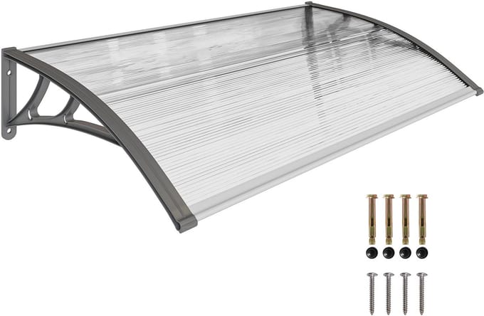 Outsunny Deurluifel Polycarbonaat, Aluminium 110L x 60B x 18H cm Transparant+Grijs