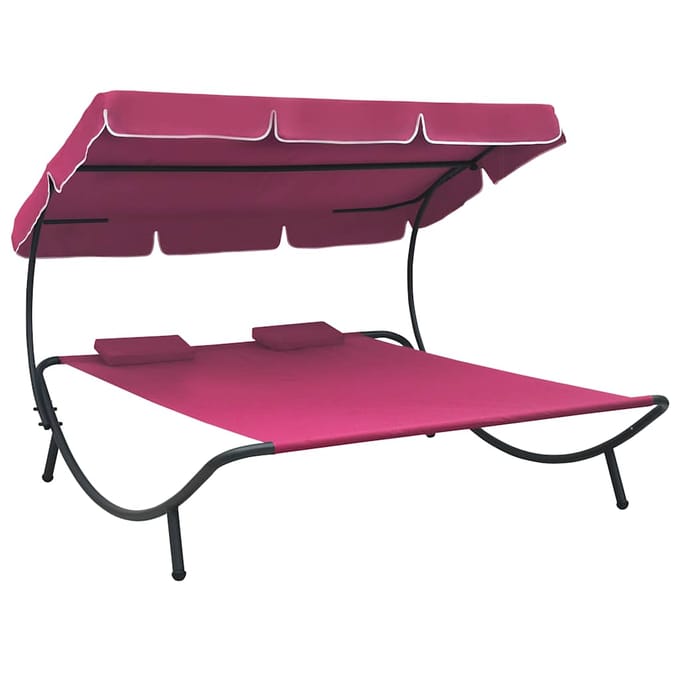 vidaXL - Loungebed - met - luifel - en - kussens - roze