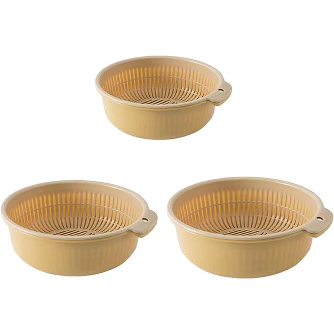 Grote Keuken Zeef Vergiet Kom Set Multifunctioneel Dubbellaags Plastic Fruit Groente brown