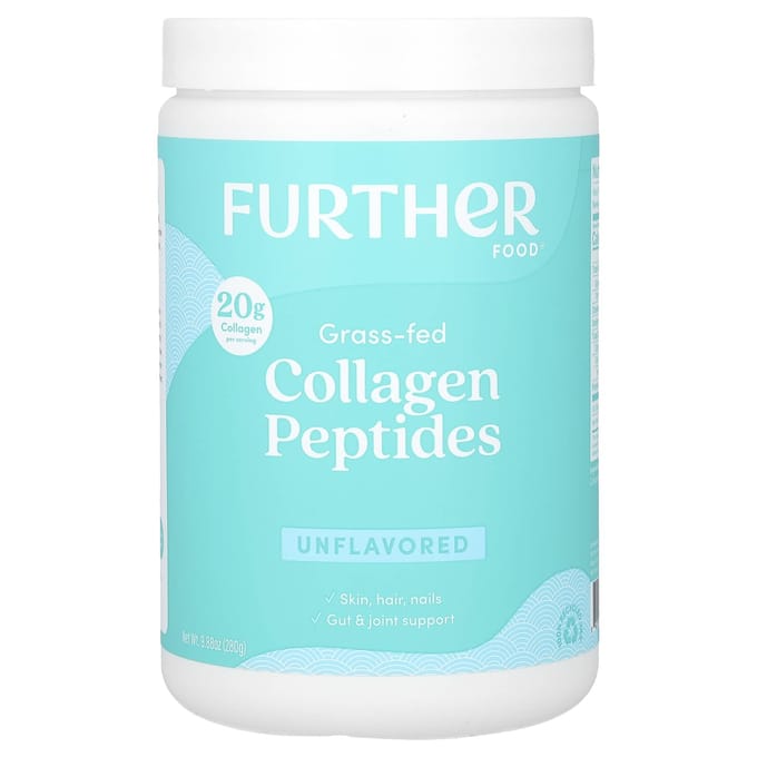 Further Food, Peptides de collagène de vaches nourries à l'herbe, sans saveur, 9,88 oz (280 grammes)