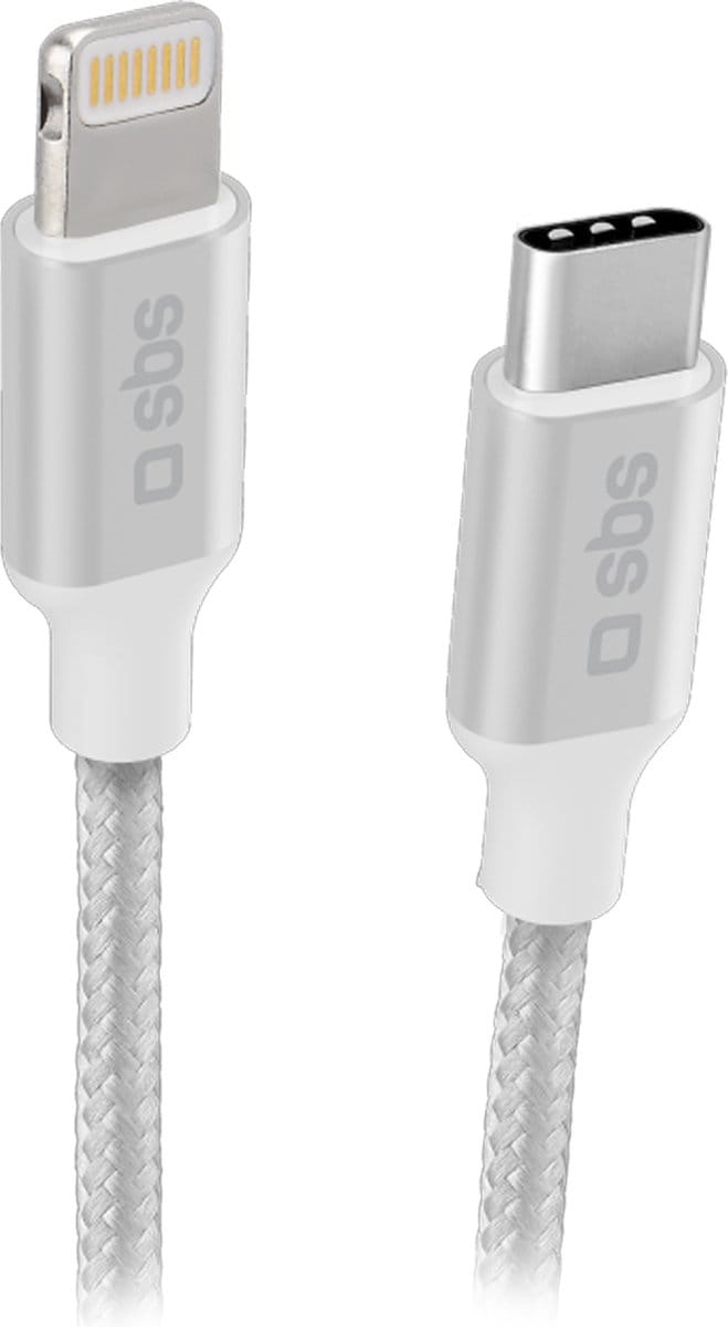 SBS TECABLELIGTC1BW, 1 m, Lightning, USB C, Mannelijk, Mannelijk, Zilver
