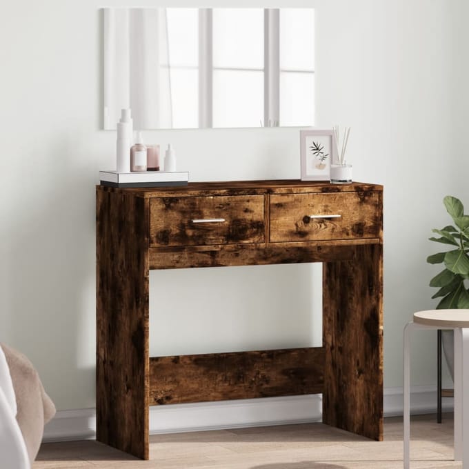 vidaXL - Kaptafel - met - spiegel - 80x39x80 - cm - gerookt - eikenkleurig