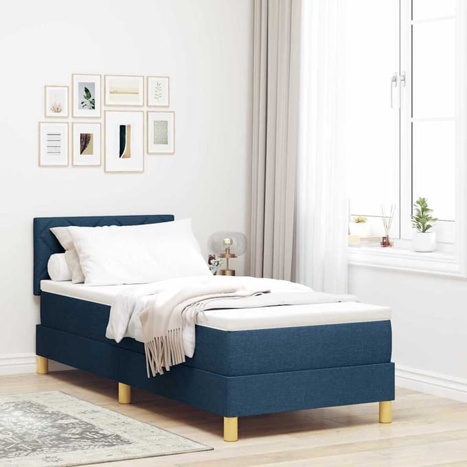 vidaXL - LED - Box - Spring - Bed - met - hoofdeinde - Blauw - 80 - x - 200 - cm - Stof
