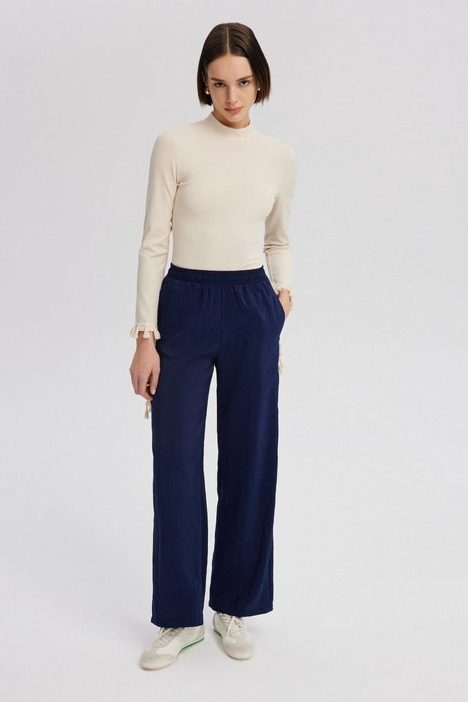 Touché Privé - Cupro broek met elastische taille - Marine - Dames