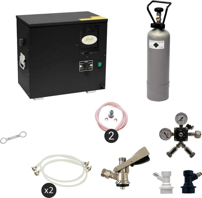 Complete Set - Biertap AS-40, 2-kraans - Waterbadkoeler - Thuistap - Bierkoeler - met Fustkoppeling Type S, NC Adapter