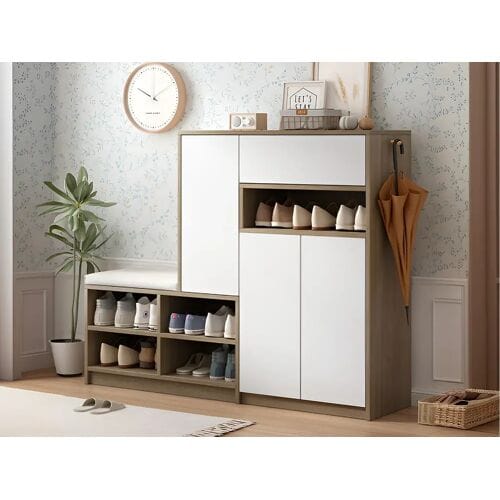 ModernLuxe Multifunctionele schoenenkast - met gecapitonneerde zitting - grote opbergruimte - Wit