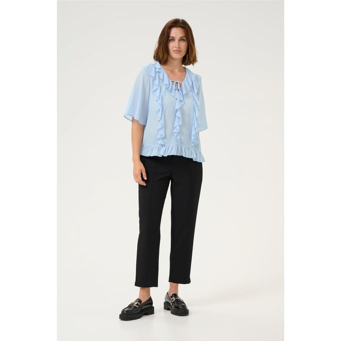 Blouse met korte mouwen Regular fit Soft Chambray light blue