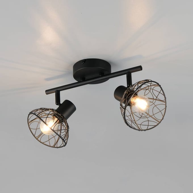 Reality Leuchten Plafondlamp Yako, matzwart, lengte 40 cm, 2-lamps, metaal