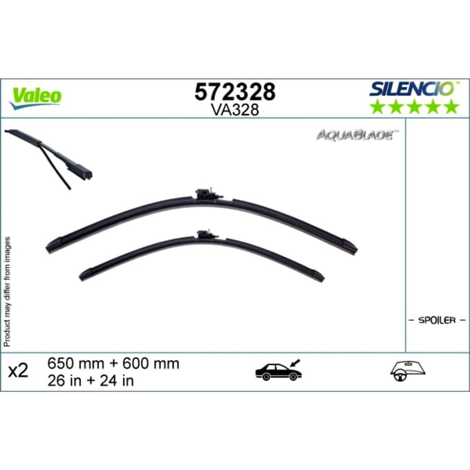 Wisserblad VALEO AquaBlade 572328, 650/600mm, Voor, 2 Stuk
