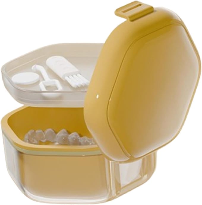 False Teeth Holder, Leak-proof Brackets, Mouth Guard Storage Box, Three Layer Travel Holder, Portable Cleaning Container for Mouth Guard